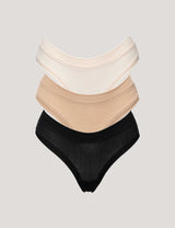 3x Dahlia String ribbed (1x schwarz/1x ecru/ 1x sand)